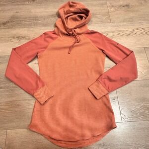 Columbia Thermal Hoodie Orange Textured‎ Raglan Sleeve Size Small S Funnel Neck